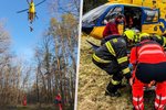 Záchrana zraněného paraglidisty u obce Podolí.