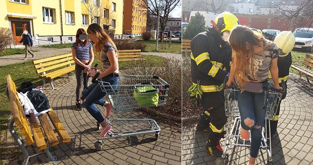 Dívka se v Pardubicích zasekla v nákupním košíku: Vyprostit ji museli hasiči