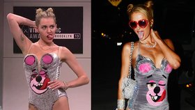 Dědička hotelového impéria Paris Hilton si vystřelila ze zpěvačky Miley Cyrus, když se za ni převlékla na halloweenskou párty.