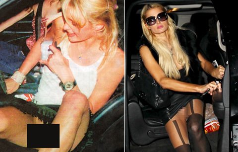 Paris Hilton se za dvanáct let nezměnila. Laciné ukazování rozkroku jí bylo vlastní už v devatenácti (snímek vlevo)
