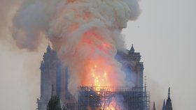 Věž pařížské katedrály Notre-Dame se kvůli mohutnému požáru 15. 4. 2019 zřítila.