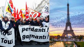 Paříž ochromila obří demonstrace. Zavřeno má Eiffelovka, vlaky a nadzemka stojí