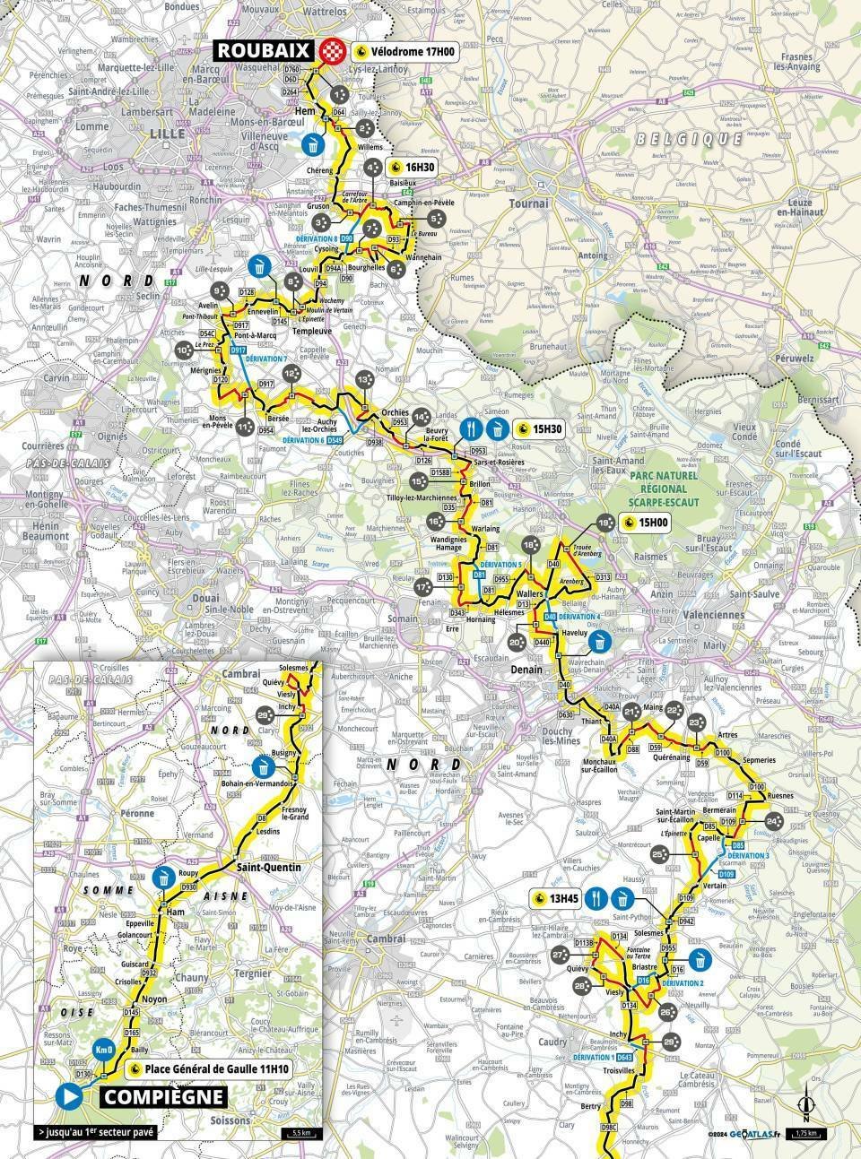 Trasa a mapa Paříž-Roubaix 2024