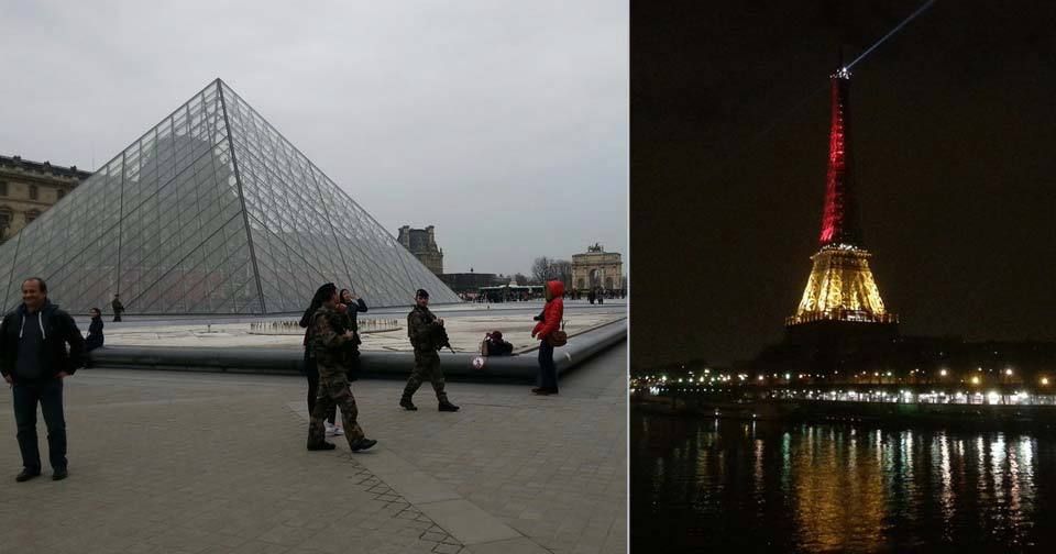 Turisté u ostře střeženého Louvru v Paříži