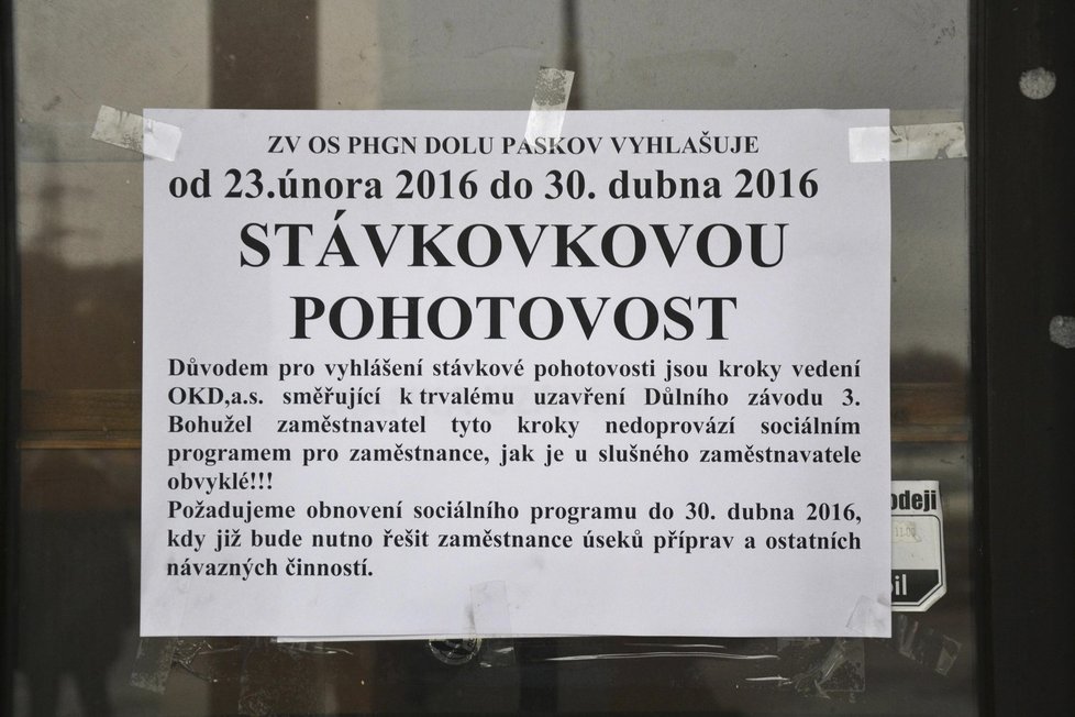 Odboráři v Dole Paskov vyhlásili na konci února stávkovou pohotovost. Zavření dolu ale nejspíš nezabrání.