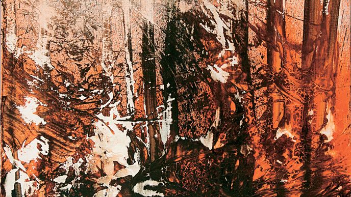 Petr Pastrňák: Hořící les (2009), akryl na plátně