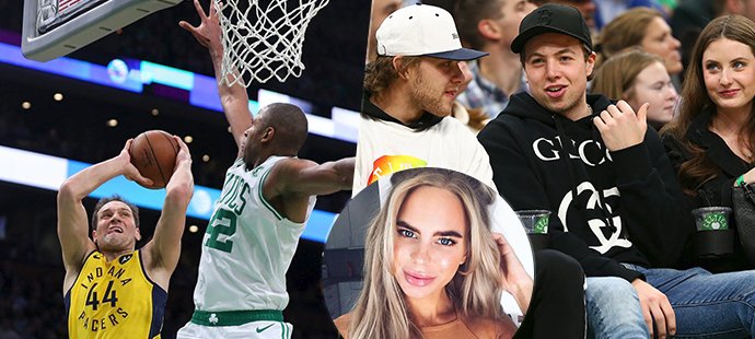 David Pastrňák (v bílém) se vydal fandit Celtics na NBA. Exkluzivní místa měl přímo na palubovce.