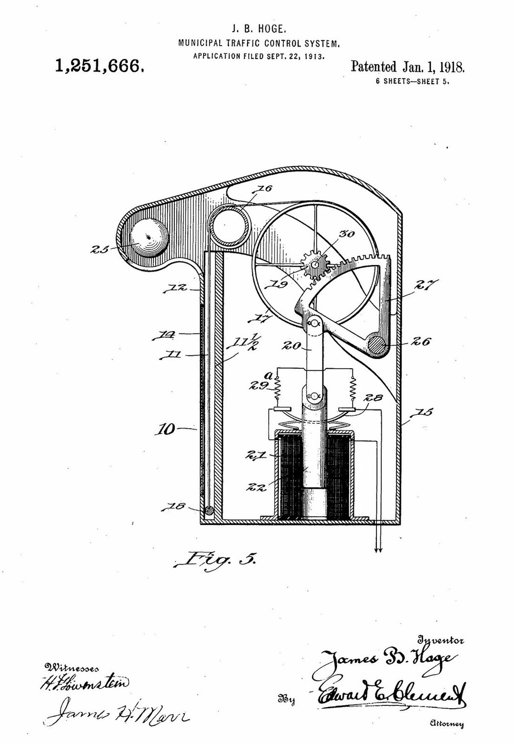 Patent komunálního řízení dopravy (J. B. Hoge, 1918)