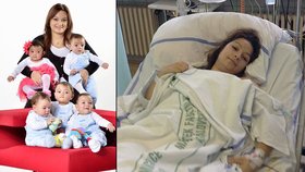 Rodina prvních českých paterčat stále nemá klid. Matka dětí Alexandra Kiňová (25) má za sebou druhou operaci kýly a také plastiku břicha. Stále leží ve špitále.