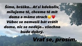 Bratr pohřešovaného Šimona z Přelouče prosí, ať se mladík vrátí domů