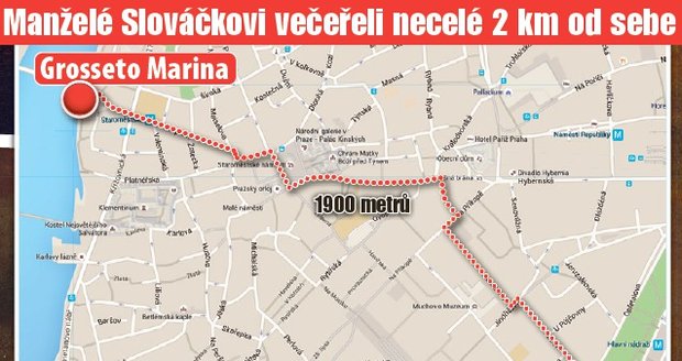 Manželé Slováčkovi večeřeli každý jinde, ale necelé 2 km od sebe.