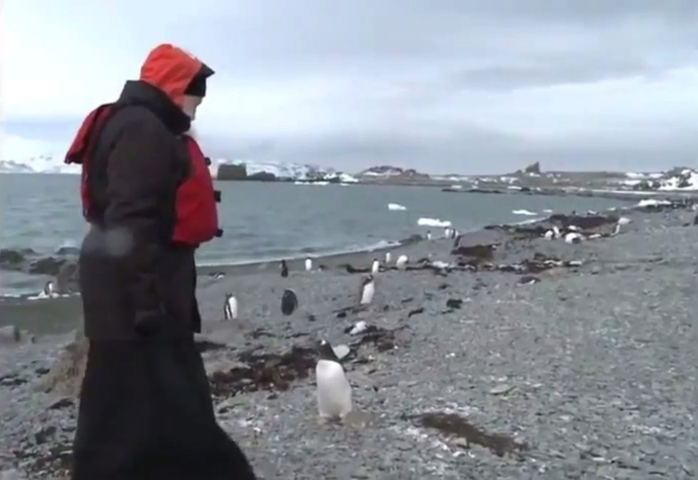 Patriarcha Kiril mezi tučňáky: Na Antarktidě sloužil mši.
