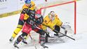 Patrik Miškář z Mountfieldu se tlačí do branky