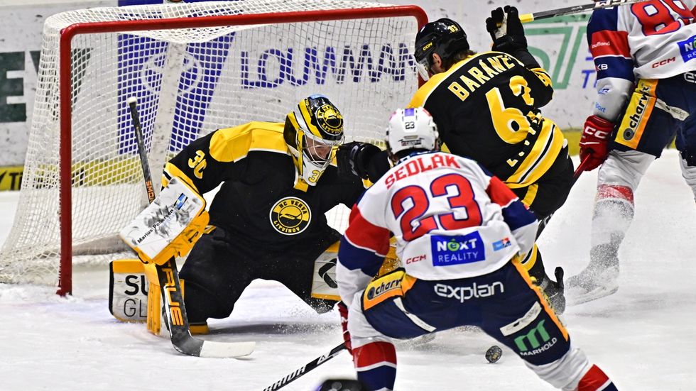 Brankář Pavel Čajan v akci