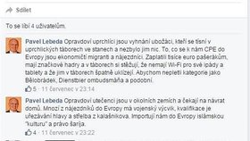 Exsenátor Pavel Lebeda se na Facebooku vyjadřuje nelichotivě o migrantech.