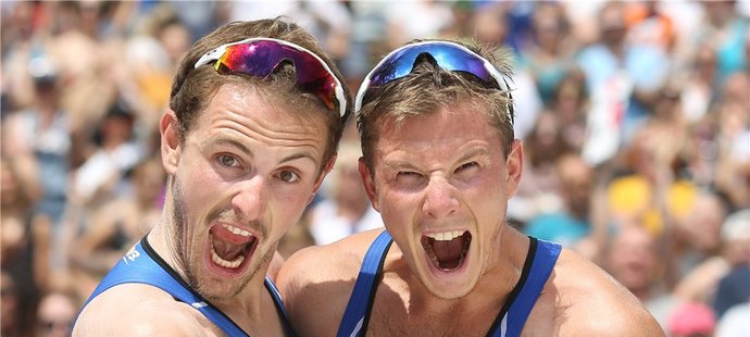 Ondřej Perušič (číslo 1) a David Schweiner (číslo 2) na turnaji Světové série v Ostravě
