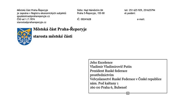 DOKUMENT: Plné znění dopisu Pavla Novotného ruské ambasádě a Putinovi