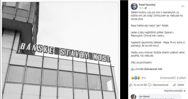 Pavel Novotný se dojal na Facebooku.