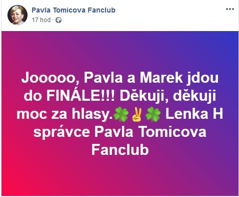 Podpora fanoušků Tomicové na Facebooku