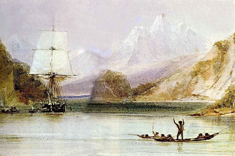 Loď Beagle u pobřeží Jižní Ameriky