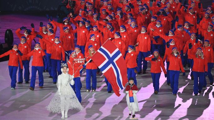 Norská výprava na zahajovacím ceremoniálu ZOH 2018