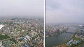 Severokorejská metropole Pchjongjang z letadla