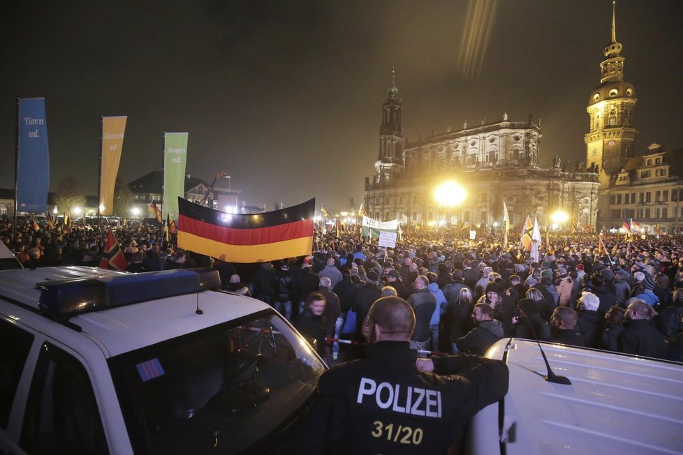 Demonstrace Pegidy v německých Drážďanech