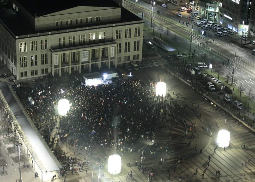 Demonstrace hnutí Pegida v německém Lipsku
