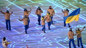 Nástup ukrajinského týmu na zimní olympiádě v Pekingu (4.2.2022)
