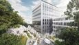 Vizualizace nového kancelářského centra SmíchOff, které v Praze 5 nedaleko Anděla postaví investiční skupina Penta podle návrhu architektonického studia Bogle Architects.