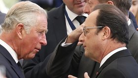 Francois Hollande a Princ Charles na pohřbu Perese.