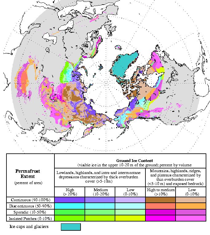 Oblasti severní polokoule, kde se vyskytuje permafrost