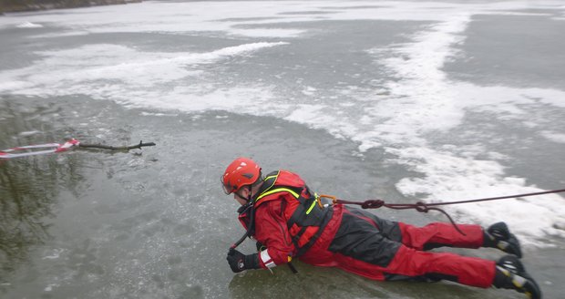 Hasiči vytáhli z rybníka na Znojemsku psa, který spadl do mrazivé vody dírou v ledu.