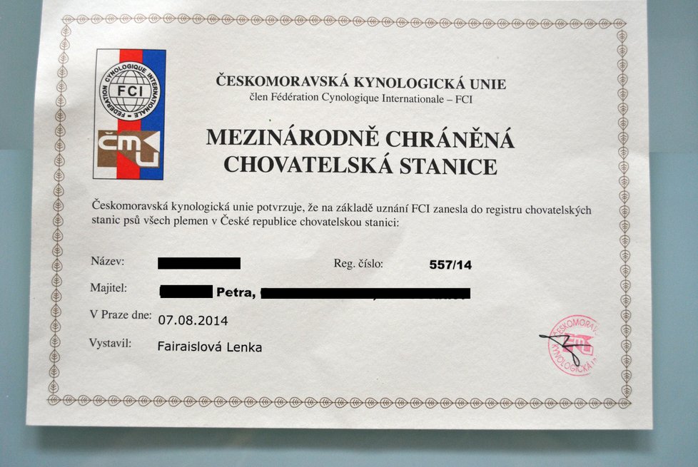 V roce 2014 zanesla Českomoravská kynologická unie chovnou stanici z Krnovska do oficiálního registru.