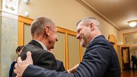 Peter Pellegrini se vřele zdravil s Andrejem Babišem (4. 11. 2025).