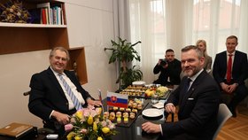 Peter Pellegrini zavítal v Praze na návštěvu do kanceláře k Miloši Zemanovi (29.2.2024).