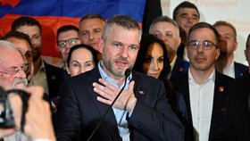 Radost ve štábu vítěze slovenských prezidentských voleb 2024 Petera Pellegriniho (7.4.2024)