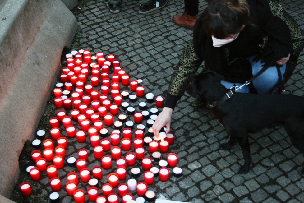 Před Úřadem vlády se podepisoval petice za přísnější opatření proti šíření nemoci covid-19 a zapalovaly svíčky za podle organizátorů &#34;oběti neschopné vlády&#34;.