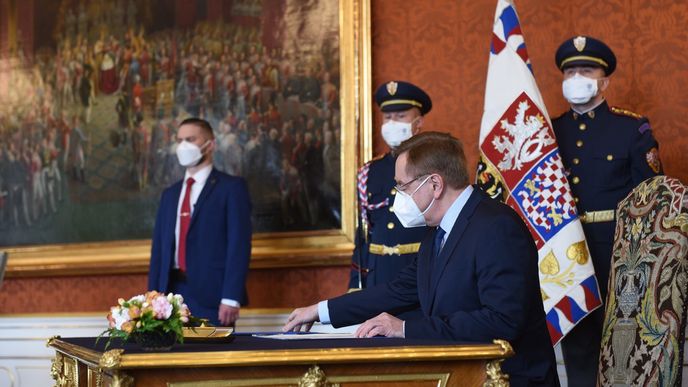 Petr Arenberger při jmenování nového ministra zdravotnictví na Hradě (7.4.2021)