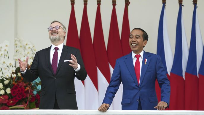 Premiér Petr Fiala (ODS) a indonéský prezident Joko Widodo