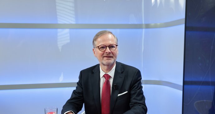 Premiér Petr Fiala ve studiu Blesku. (25.1.2023)