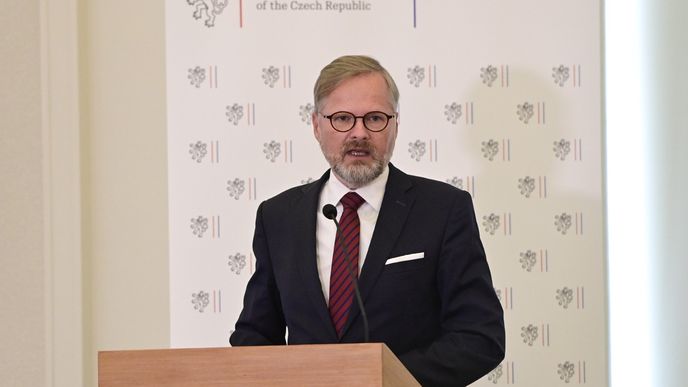 Premiér Petr Fiala na setkání s diplomaty. (22.8.2022)