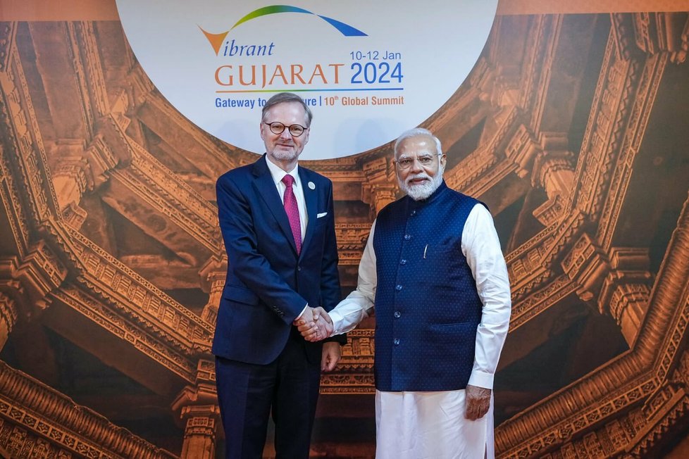 Petr Fiala v Indii: Vítal ho i indický premiér Módí (10. 1. 2024).