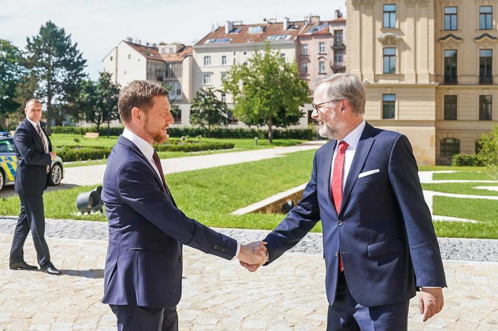 Premiér Petr Fiala (ODS) v Praze přivítal saského premiéra Kretschmera (27.6.2022)