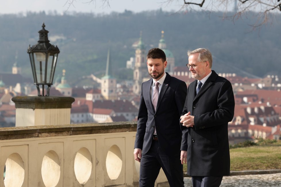 Premiér Petr Fiala (ODS) se sešel s lídrem slovenské opozice Michalem Šimečkou (8.3.2024)