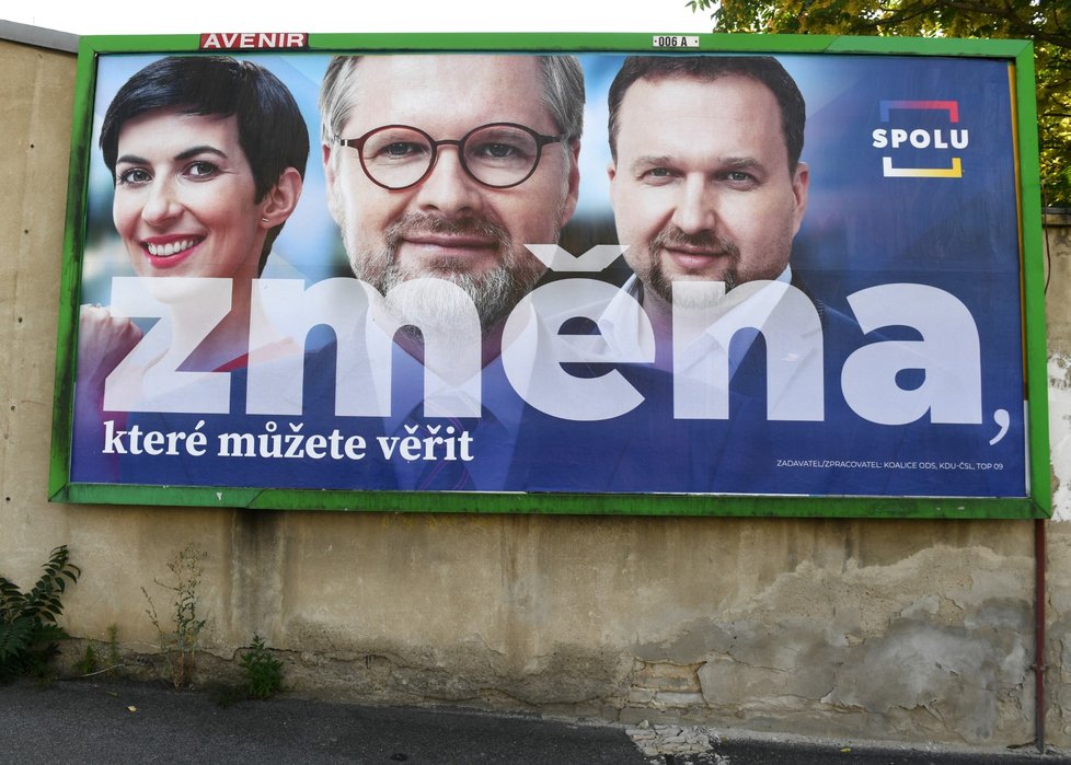 Předvolební billboard koalice Spolu