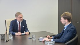 Premiér Petr Fiala (ODS) v Brně během rozhovoru pro Blesk (březen 2023)