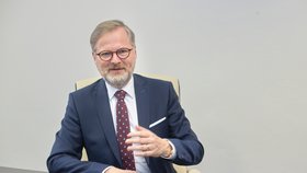 Premiér Petr Fiala (ODS) v Brně během rozhovoru pro Blesk (březen 2023)