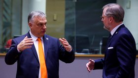Summit NATO: Premiér Petr Fiala a maďarský premiér Viktor Orbán (24. 3. 2022)