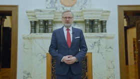 Premiér Petr Fiala (ODS) během bilancování na ročním působením jeho vlády